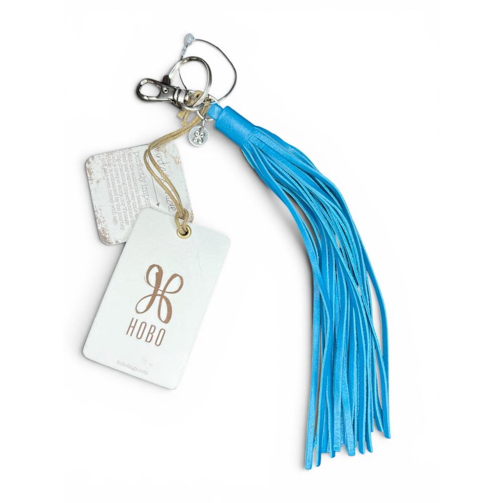 NWT HOBO Leather Tassel Bag Charm Keychain Aqua Blue